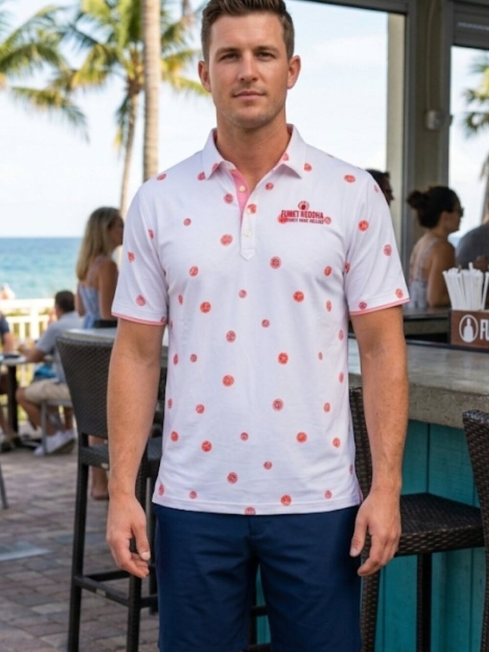 Johnnie-O Frederick Medallion Funky Buddha Polo Shirt Performance Active Golf L